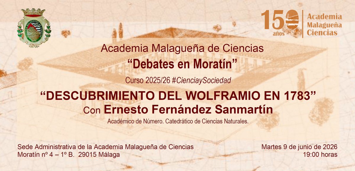 AcademiaAgp's tweet photo. Atentos pues este martes tenemos una nueva sesión de los DEBATES EN MORATÍN con el académico Dr. Ernesto Fernández Sanmartín que disertará sobre: "EL AISLAMIENTO DEL WOLFRAMIO EN 1783". Un hito que marcó un gran impulso a la utilización industrial de este elemento. 👇👇👇👇👇👇 https://t.co/KxZ6K5Nn3M