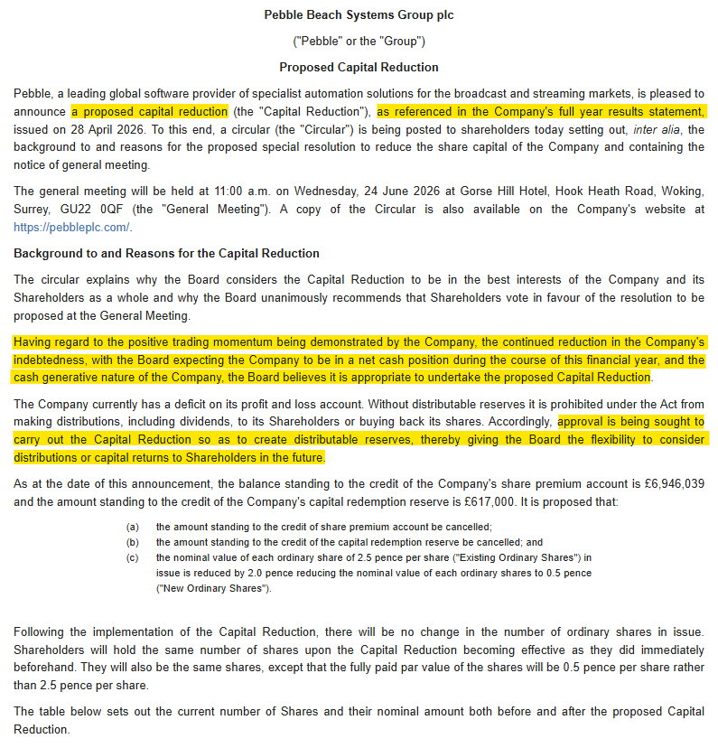 1James1n1's tweet photo. #PEB - Proposed Capital Reduction
Useful clean-up action:
➡️Will enable #PEB to buy back shares & pay dividends in future.
➡️Nice to see that "Trading in Q1 2026 has been encouraging" & in line with expectations & that it is "well-positioned to achieve its objectives for FY26". https://t.co/vQt3ZMyBNW