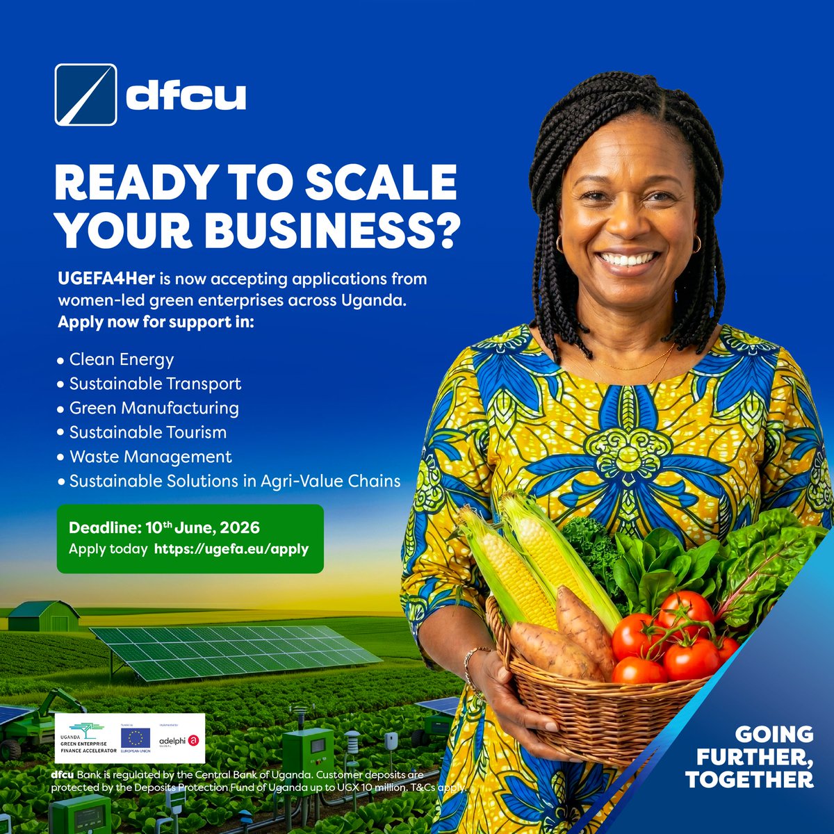 BusinessFocusug's tweet photo. AD: Are you a woman leading a green enterprise in Uganda? UGEFA4Her applications are open for businesses driving clean energy sustainability! 

​Don't miss the chance to scale your business.
​⏳ Apply by 10th June 2026: https://t.co/DcNgU5l1ST @dfcugroup https://t.co/vurvoSoVjj