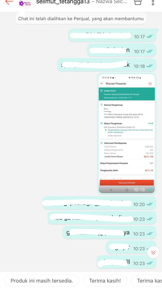 keeetaann's tweet photo. WARNING‼️
jangan mau terima pesanan dari akun shopee ini klau pembayaran COD… paketnya sengaja ga diterima jadi otomatis di balikin ke aku tapi sama agen SPXnya dinyatakan hilang, trs aku ga terima barangnya balik/ dananya🥲🥲 emg ga seberapa nominalnya tp jahat bgt org yg bgini https://t.co/NPVxCZrTPp