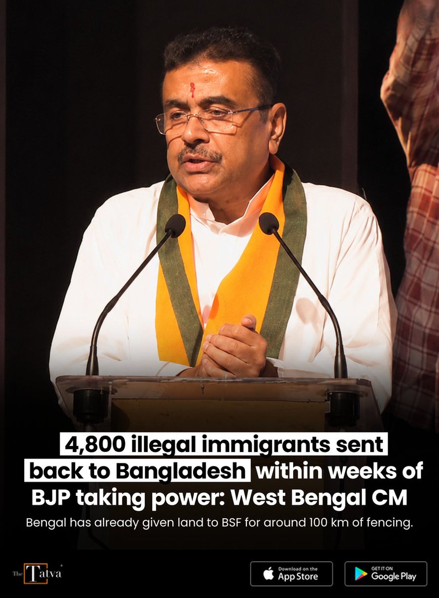 Kapy407's tweet photo. Superb step #immigrants

4,800 illegal immigrants sent back to Bangladesh within weeks of BJP taking power: West Bengal CM

Shared via TheTatva App
https://t.co/79wlSbiQsj https://t.co/G4ZQAr7shX