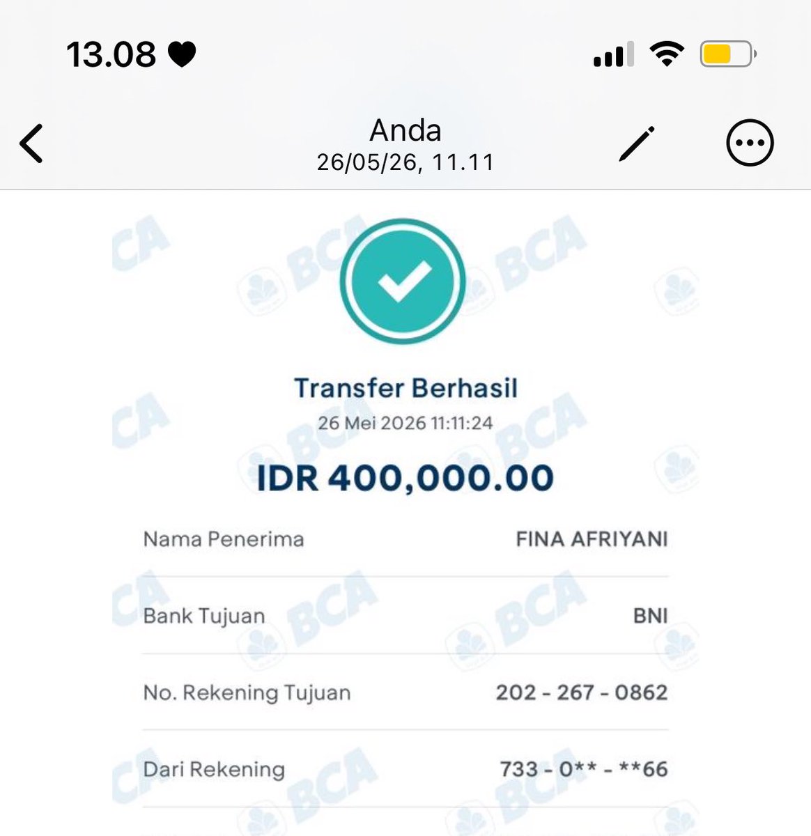 ayshaloona's tweet photo. halooo all, ada yang ketipu JASA WAR BTS juga kah? rekening BNI atas nama FINA AFRIYANI? https://t.co/4rujB7j8Ew