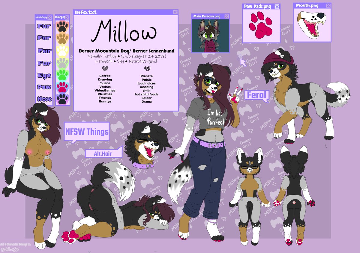 RonjaF_Millow's tweet photo. just wanna show my New Ref-Sheet 2026 for Millow 2.0 (Old Ref Sheet is the Next Picture) ^-^ New L00K and Art by Me :3 
Old Ref-sheet is 7. years old art by SerraMiares on FA https://t.co/vdrse2MQdq