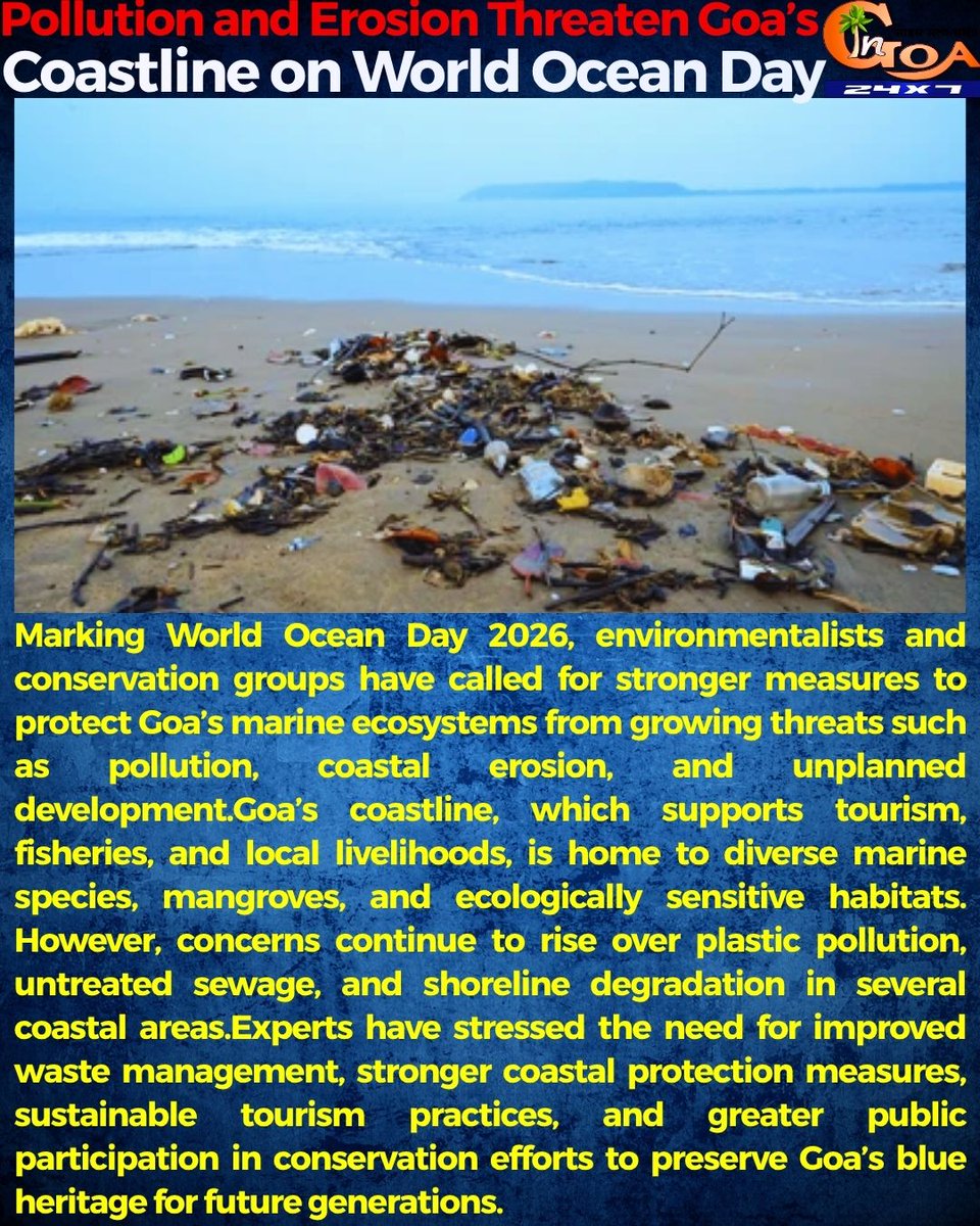 InGoa24x7's tweet photo. Pollution and Erosion Threaten Goa’s Coastline on World Ocean Day
#Goa #Goanws #Pollution #Erosion #Threaten #WorldOceanDay https://t.co/x6gIZ7mu5Y