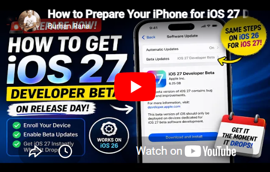 burhangee's tweet photo. How to Install iOS 27 Developer Beta (Prepare Your iPhone for Beta Release) https://t.co/GX8K99NX1e
#iOS27 #iOSBeta #iPhoneUpdate https://t.co/jmZNkvsOh3