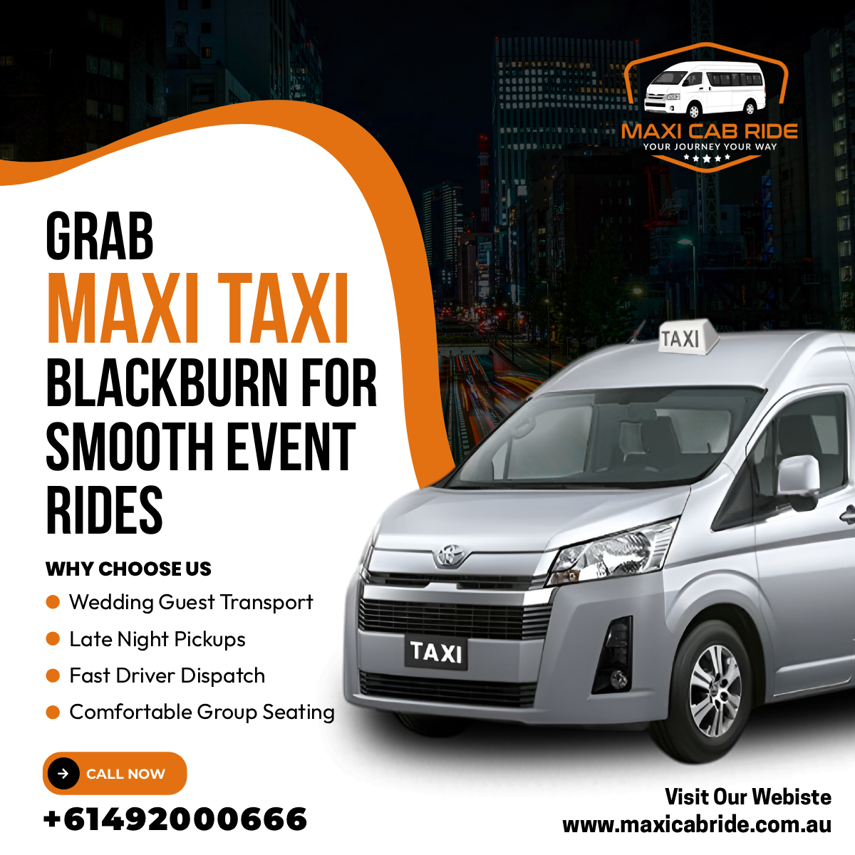 maxicab_ride's tweet photo. Getting a group to an event doesn't have to mean multiple cars and complicated planning.

🚐 Grab Maxi Taxi Blackburn For Smooth Event Rides and keep everyone travelling together comfortably.

📞 +61492000666
🌐 https://t.co/LJoaUC6tUN
#MaxiTaxiBlackburn #GroupTravel https://t.co/vxdNgSmTQA