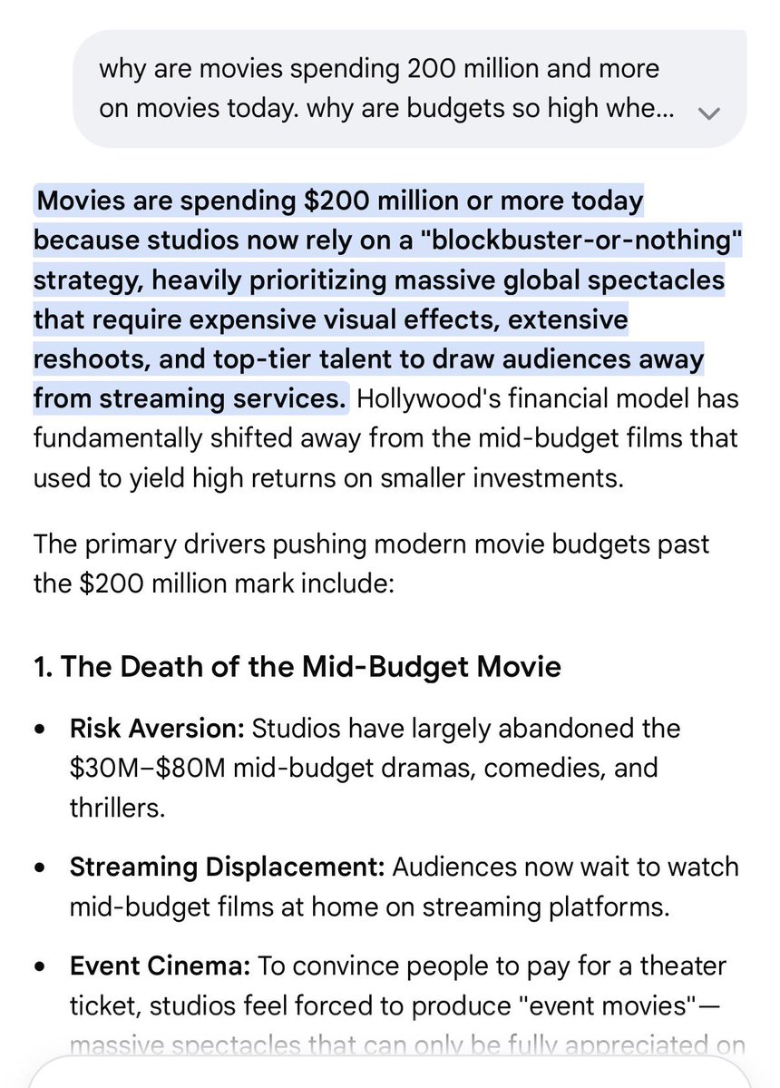 rodgers_kalani's tweet photo. For my movie nerds: 

No lie I can argue yall down about this subject 😂 but a lot of yall are confused from what yall are saying about the industry in this. 

1. granted he-man is a newer reboot but bc reboots make a lot of moneyyyy, companies will just make different reboots instead of the same reboots before making an original. These are not considered the new originals lol. They’re still reboots. 

2. Just bc reboots still do well doesnt negate that the movie industry overall hasn’t been dying.

3. Movies have been dying BECAUSE of the “block buster all or nothing” approach. Movies didn’t always have to spend 150 million + to have a great movie! And bc they spend more that’s why movies are losing the recipes bc to make back that much it has to appeal to every crowd which means the movie has to be bland or stick to a formula. Hence why movies are dying bc that shouldn’t be the new way movies thrive when it used to be an art form. Not just mindless tv u can have on in the background OR a massive blockbuster event. 

4. Im sure the era of reboots were needed to combat things especially like the pandemic and streaming services booming. But it’s too over done now. Statistically there isn’t an argument against that. Even if u compare budgets with inflation included, there’s still way more money being pushed out for movies than before bc the formula has evolved to blockbuster or nothing style. A temp solution. 

5. I like reboots, but it’s still overdone. 

5. I just included some of the things I googled bc it’s easier for me to show this than to keep explaining.
