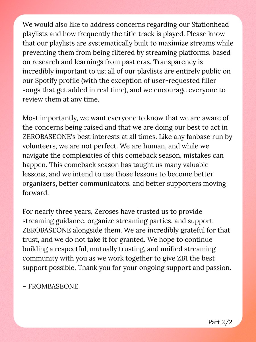 frombaseone's tweet photo. Zeroses, please read below. We have taken time to carefully go through the feedback that has been respectfully communicated with us and are sharing some updates here regarding our activities. We hope this can establish clarity and we can all continue to stream together. https://t.co/9XKCmnPOcT