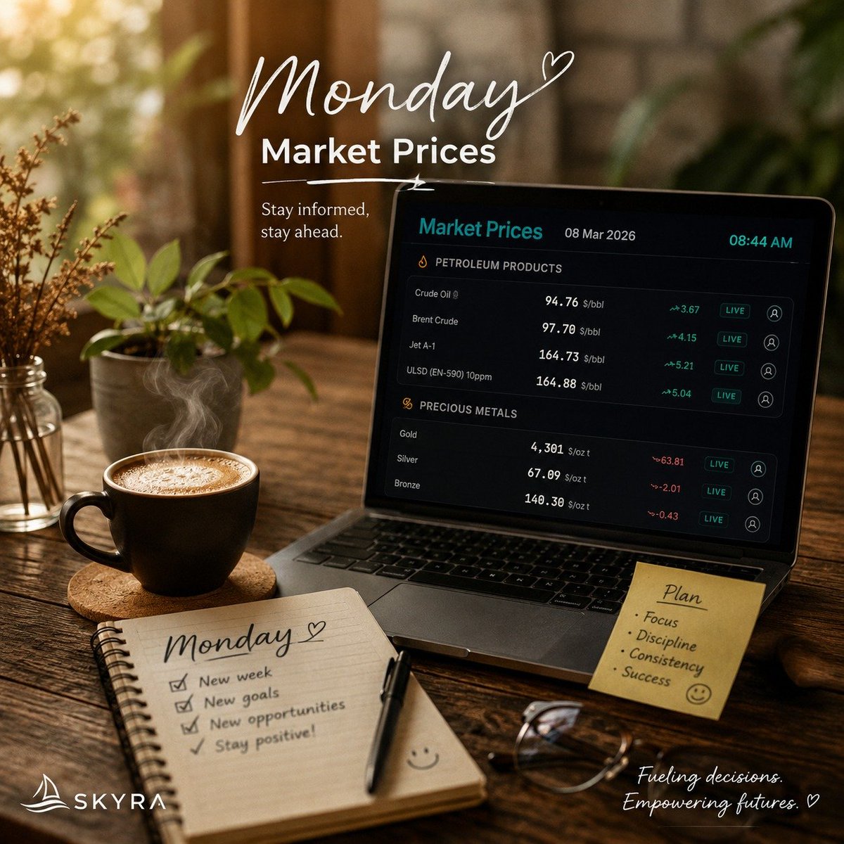 SkyraCIP's tweet photo. Monday. Coffee. Markets. 📊☕
New week, new moves. #commodity #mandates #TradingEducationFromScratch https://t.co/r4pqImyAv1