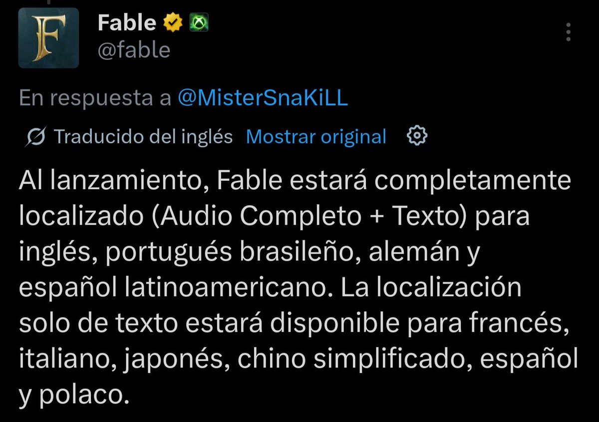 RetroGamer_74's tweet photo. La cuenta oficial de Fable anuncia para el lanzamiento de Fable, el videojuego no tendrá idioma español de España. Esta no la viste venir eh!!! https://t.co/S8ylTItCPu