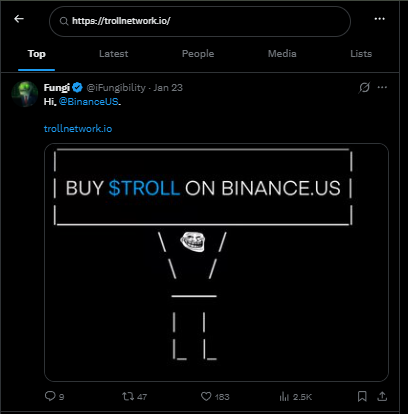 wh7nft's tweet photo. (Unconfirmed information)

https://t.co/O7oEaZRQ8a

Possibly a full public mint from @Troll_  (token ATH mcap: $240M)

What raised concerns for me so far:

1. The collection now has a verification checkmark on OpenSea (it wasn't there yesterday)

2. There has been no official confirmation from the team

3. The website looks unofficial; however, it was posted by a team member on January 23

4. The X account linked on the website is the old one

I'm waiting for official confirmation from team members