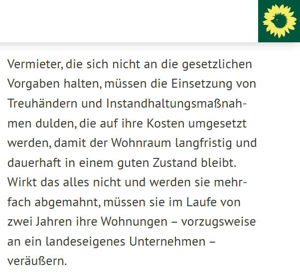 maternus's tweet photo. Die Grünen Berlin fordern Zwangsverkäufe von Wohnungen.

Die letzten, die das in Deutschland taten, waren die Nazis und die SED. https://t.co/IPOCz3XlzQ