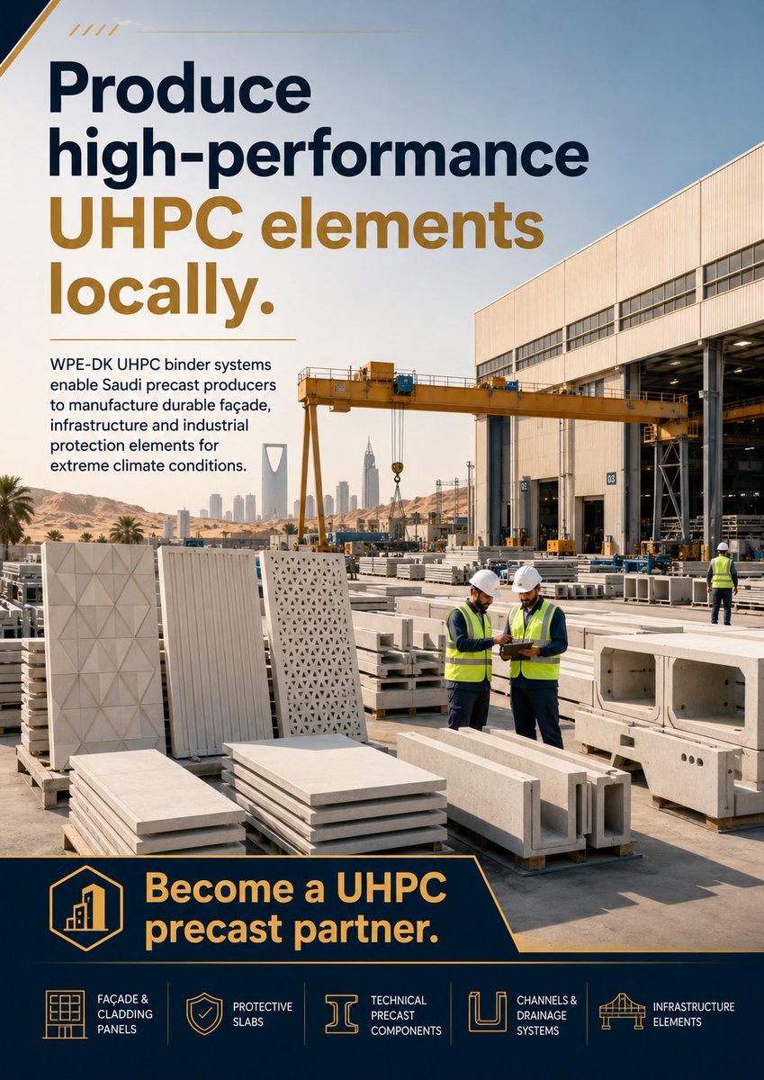 dk_wpe's tweet photo. 30 Years of Innovation: WPE-DK: UHPC and Desert Sand UHPC for Precast Concrete Pla... https://t.co/IW5z3uAj6Q
#UHPC #Precastelements #UHPCdesertsandconcrete #Desertsand #SaudiArabia #Architects #Facadeelements #Precastproduction #wearprotection #corrosionprotection https://t.co/1YxK7TIAMQ
