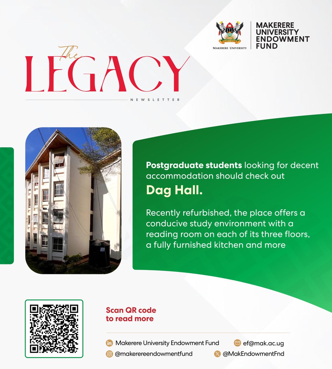 MakEndowmentFnd's tweet photo. The Dag Hammarskjöld Postgraduate Hall is one of the quietest residences on the @Makerere hill, offering a conducive environment for study and research. 

Recently renovated, the hall now combines its rich heritage with a refreshed modern look.

Read about its fascinating history and the unique communal culture that has shaped generations of residents here https://t.co/83OlJQTBwv