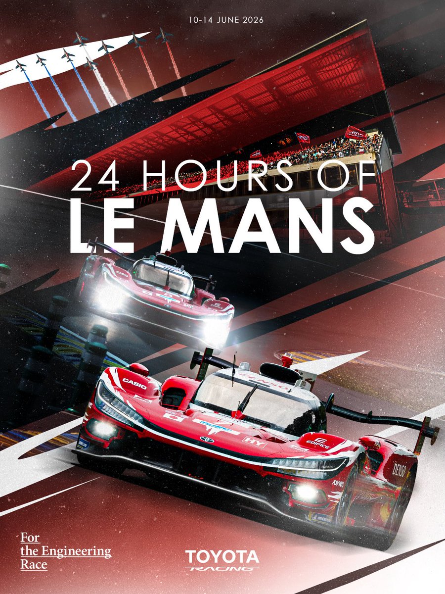 ToyotaRacingWEC's tweet photo. ‼️📆 The biggest week of our year has arrived. Who’s ready for the 94th edition of the @24hoursoflemans?

#TOYOTARACING #WEC #TR010HYBRID #LeMans24 @FIAWEC https://t.co/A9RONFvXHp