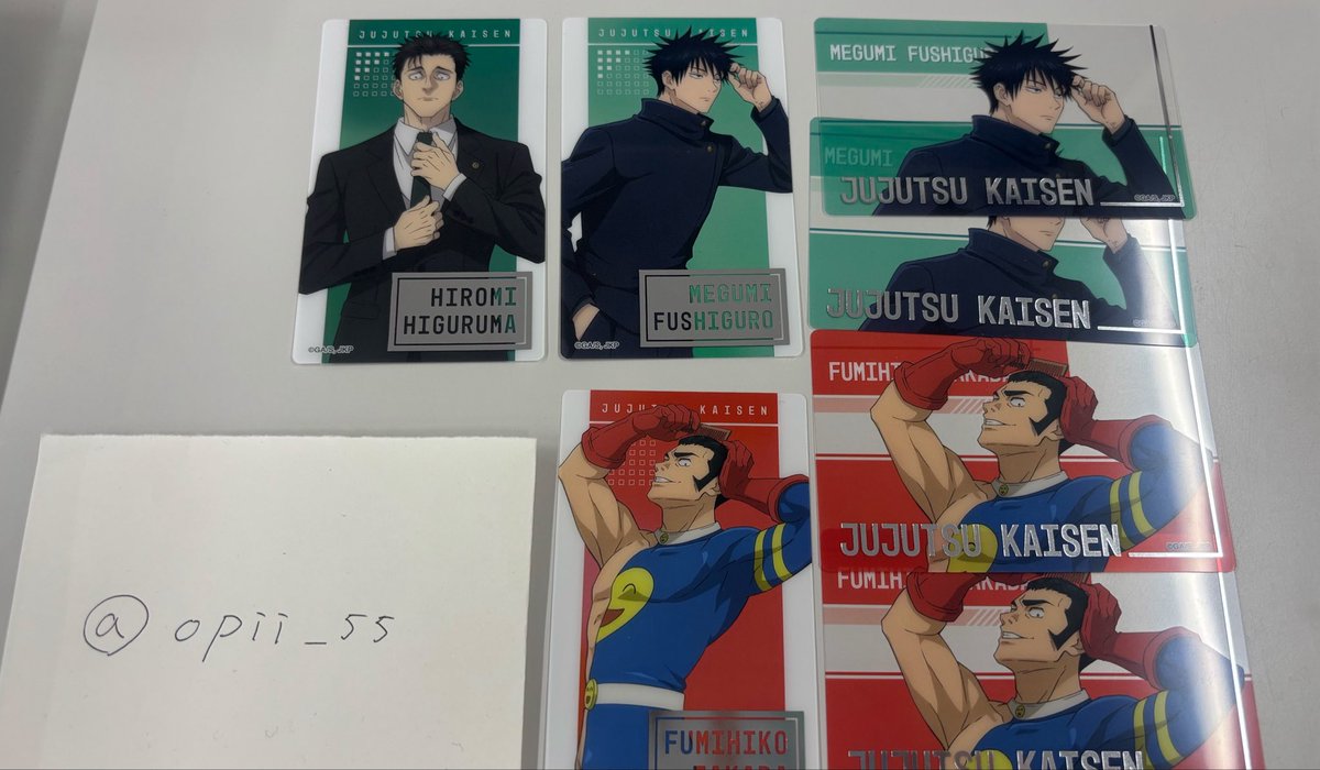 opii_55's tweet photo. 【交換譲渡】呪術廻戦 アニメイト 身支度フェア 箔押しクリアカードコレクション

譲:伏黒　日車　髙羽　

求:同種虎杖>>>定価+送料

🐣交換優先
🐣初回ツイフィ必須
🐣後日都内手渡し又は郵送可能
🐣検索からでもお気軽にお声掛けください。 https://t.co/LEXcWbeCWl