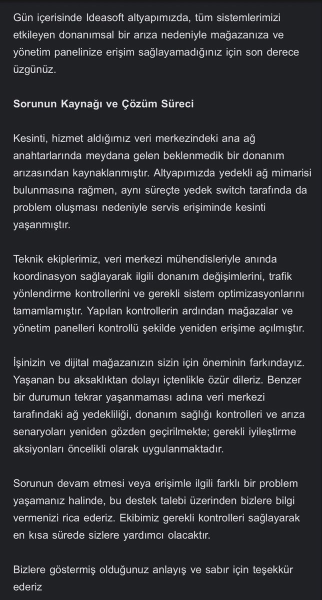 FaikEmreYILMAZ's tweet photo. @idea_soft İdeaSoft açıklaması: neredeyse 24 saat oldu ve bağlantı hataları / kopmaları devam ediyor. @idea_soft PİŞMANLIKTIR.

E-ticaret yapmak isteyenler, paketini uzatmak isteyenler, lisans yenileyecek olanlar cebinizi ve ruh sağlığınızı düşünüyorsanız bu firmadan UZAK DURUN. #ideasoft https://t.co/5AYJZoKIQb