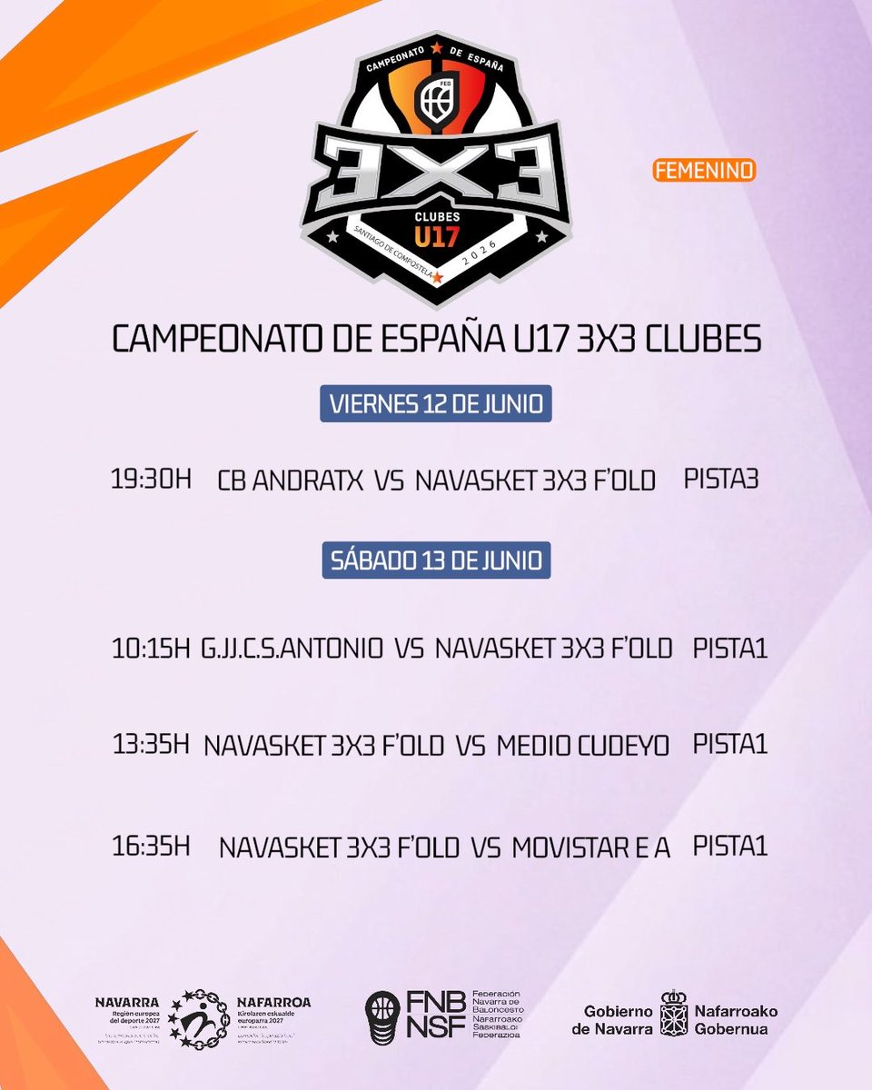 FNBaloncesto's tweet photo. Destino: Santiago de Compostela 📍 Campeonato de España De Clubes 3x3 U17 Fem.🏀
El equipo femenino de NAVASKET 3X3 viaja a Galicia este próximo fin de semana para disputar el Campeonato de España de clubes. https://t.co/eR7aOakW8b
