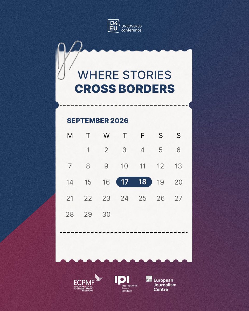 ECPMF's tweet photo. Budapest, we are coming!

UNCOVERED 2026 will take place on 17–18 Sept 2026, hosted by the Goethe-Institut Budapest. Join Europe’s investigative journalism community for workshops, networking, and the #IJ4EU Impact Award Ceremony.

Save the date: https://t.co/qJ72UNfjyj https://t.co/HKrCxAyJyA