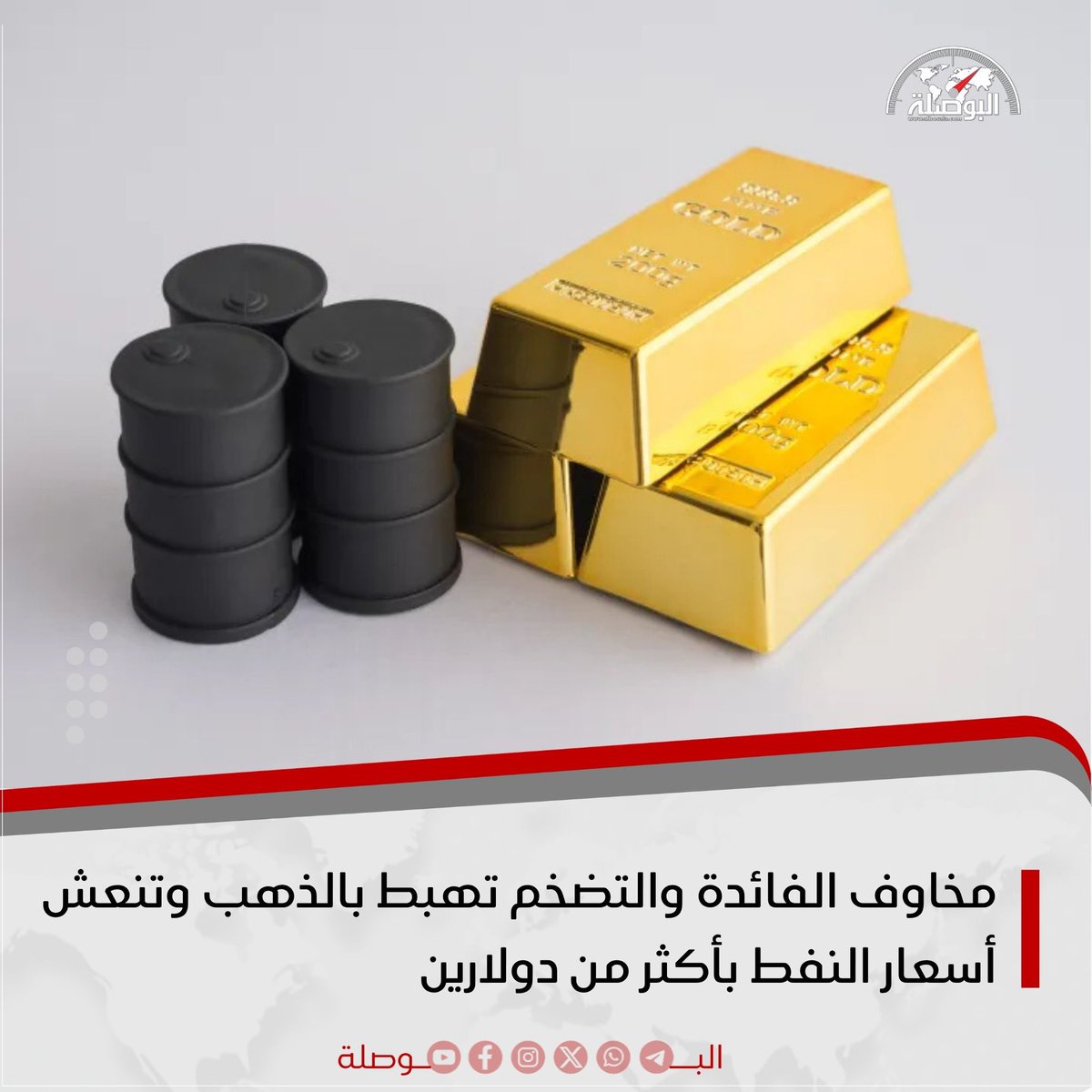Albosala's tweet photo. واصلت أسعار الذهب تراجعها في الأسواق العالمية، اليوم الاثنين، بضغط من تزايد المخاوف بشأن احتمال رفع أسعار الفائدة في الولايات المتحدة عقب صدور تقرير وظائف قوي، في حين أدى ارتفاع أسعار النفط إلى إذكاء المخاوف المرتبطة بمعدلات التضخم.
لمزيد من التفاصيل https://t.co/8KMwvZPIBu

#البوصلة #مرشدك_إلى_الحقيقة