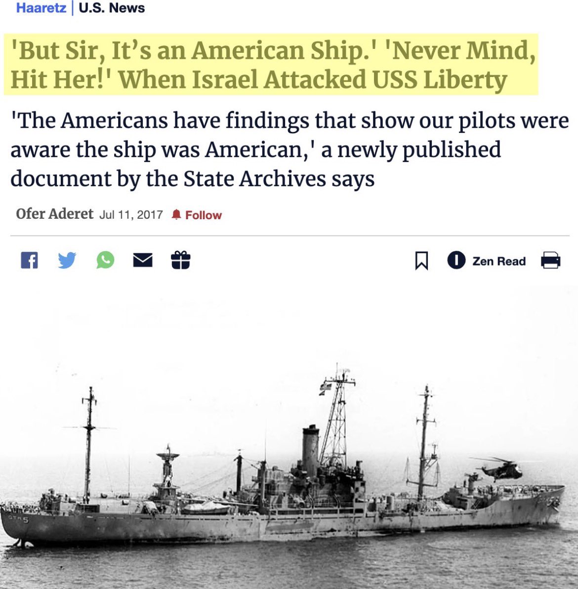 timotheeology's tweet photo. 59 years ago today, Israel ordered its incredulous pilots to bomb the USS Liberty (which they wanted to pin on Egypt)

🧵 https://t.co/E77xDJjbG7
