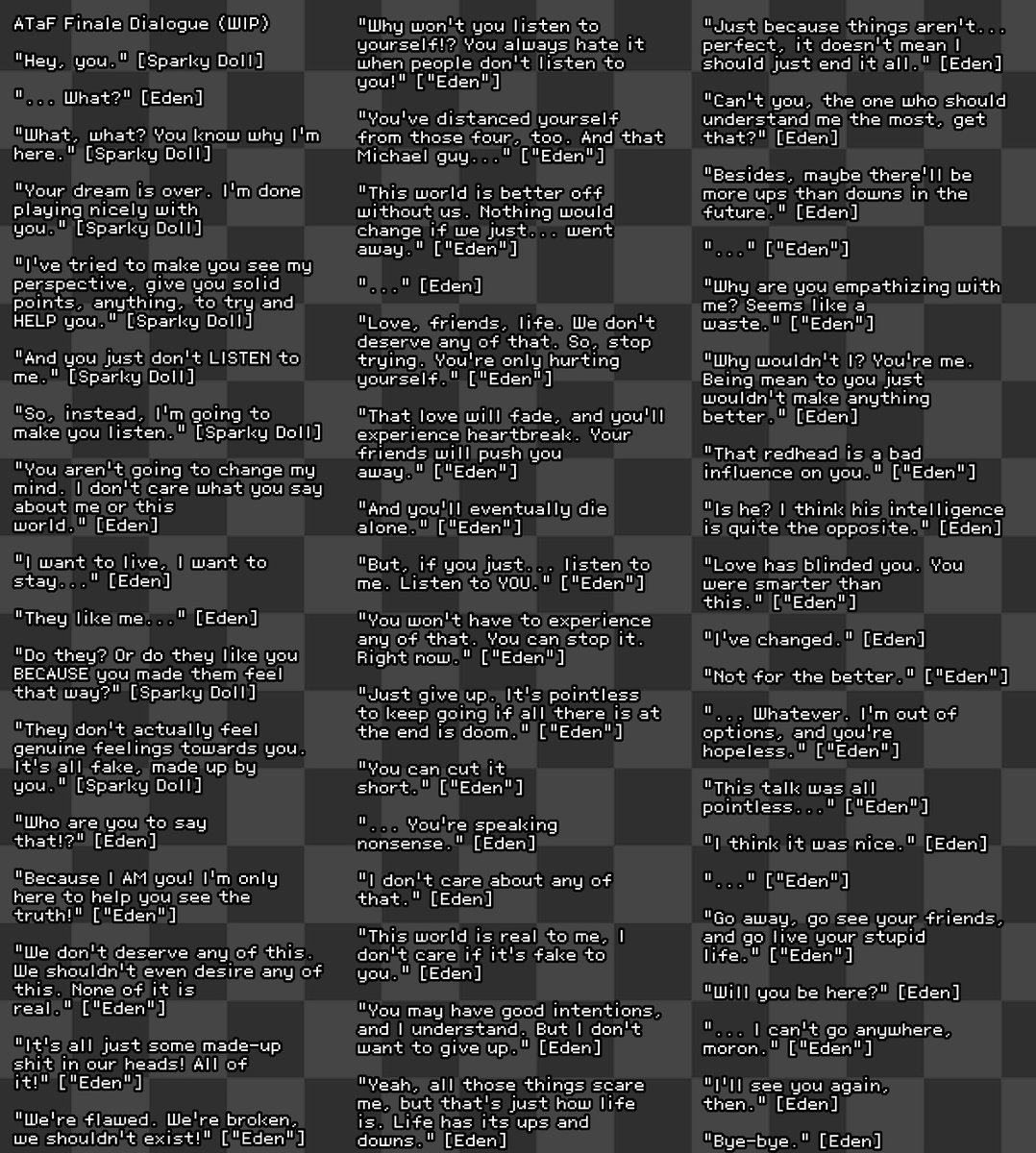 A_Small_Rodent's tweet photo. Barebone idea of the revision. I need to add more depth, make it more emotional rather than edgy, and cut it up a bit (maybe turn some of it into voicelines in between phases of a night like how Salvage does it) + https://t.co/uudqcARwGD