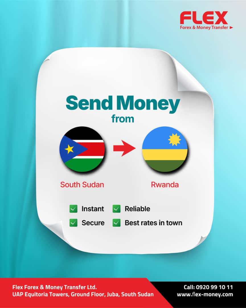 FlexJuba's tweet photo. Happy Monday ! ✨️
Are you in #SouthSudan 🇸🇸 and wondering how to send money to #Rwanda🇷🇼? 
We got you 💪🏽😎
Visit any of #FlexSouthSudan📍branches today for Easy| Fast | Secure transactions.

#MoneyTransferServices 📲💸💰 https://t.co/pmOL1w8rJt