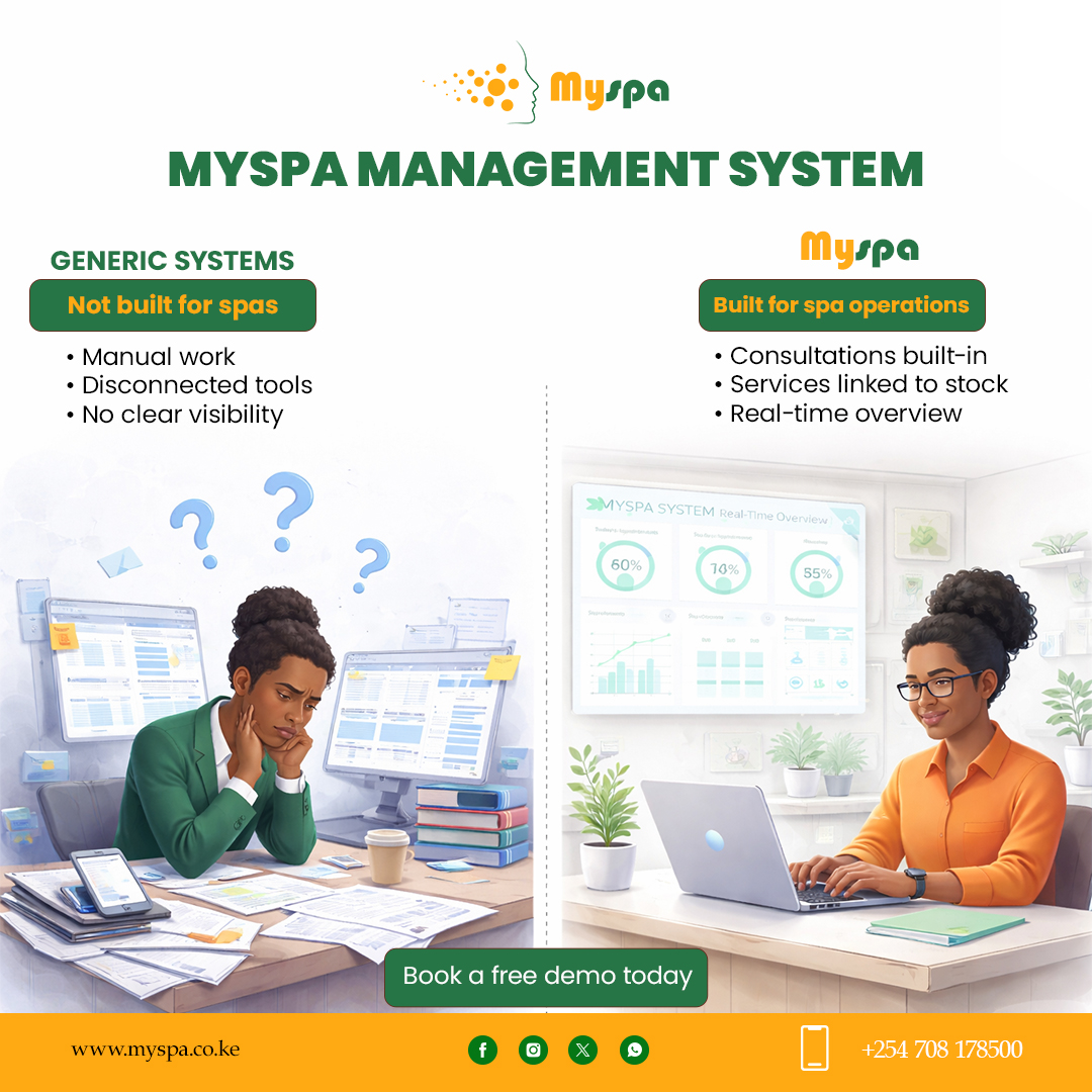 MySpa_Ke's tweet photo. Generic systems create workarounds. MySpa is built for real spa operations
 
Get better visibility, less manual work, and more control over your business.
 
Book your free demo today.
🌐 https://t.co/MEJfEozVnU
📞 0708178500
 
#MySpa #SpaManagement #SpaBusiness #ERPForSpas https://t.co/nUyjcBk9Wc