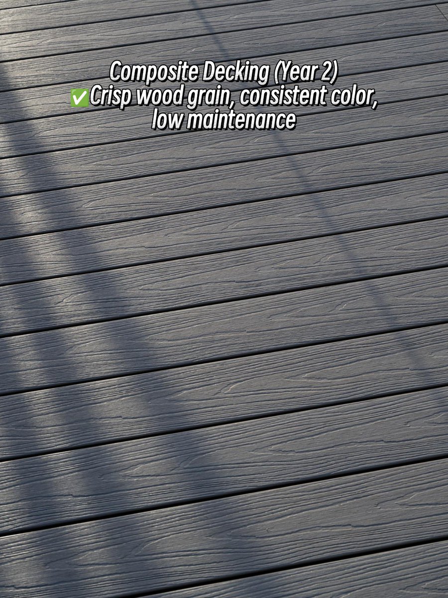 tech_woodn's tweet photo. Pressure-treated wood vs composite decking, 2 years on. Wood turns black, cracks and squeaks underfoot. TECHWOODN WPC decking keeps a crisp wood grain, consistent color and low maintenance, no annual sanding or oiling.

#WPCDecking #CompositeDecking https://t.co/L0OltgPvE7