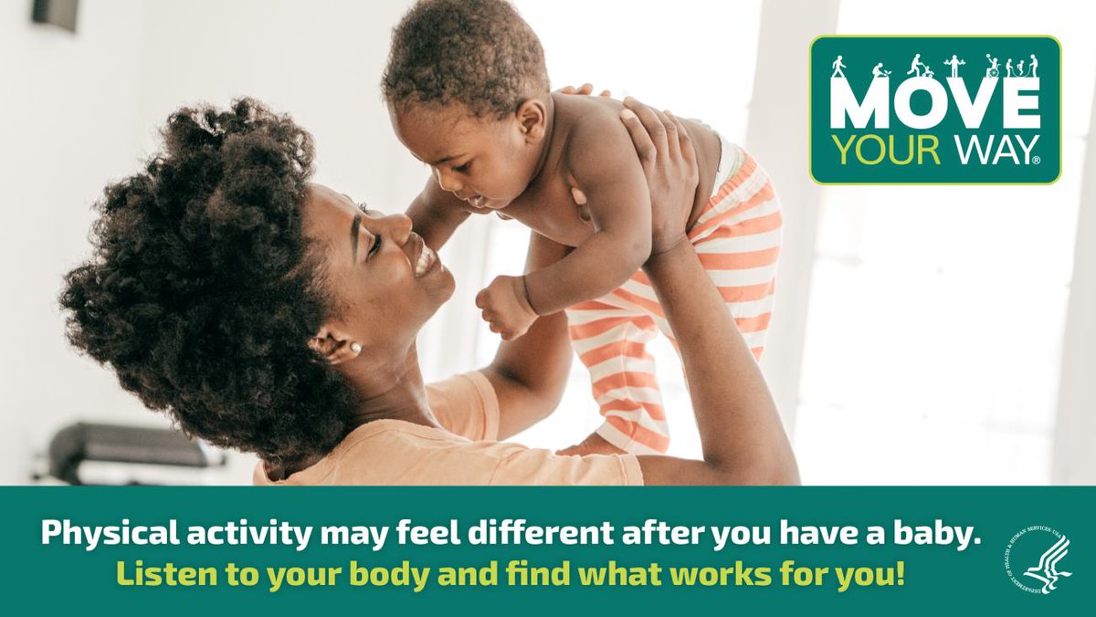 CDPHga's tweet photo. Want to #GetActive again after having a baby? Try adding a bit more walking to your day โ even 5 minutes can have real health benefits! Find more activity tips for after pregnancy with #MoveYourWay resources: https://t.co/hlfWHcxkjZ https://t.co/iBuGinfGw2