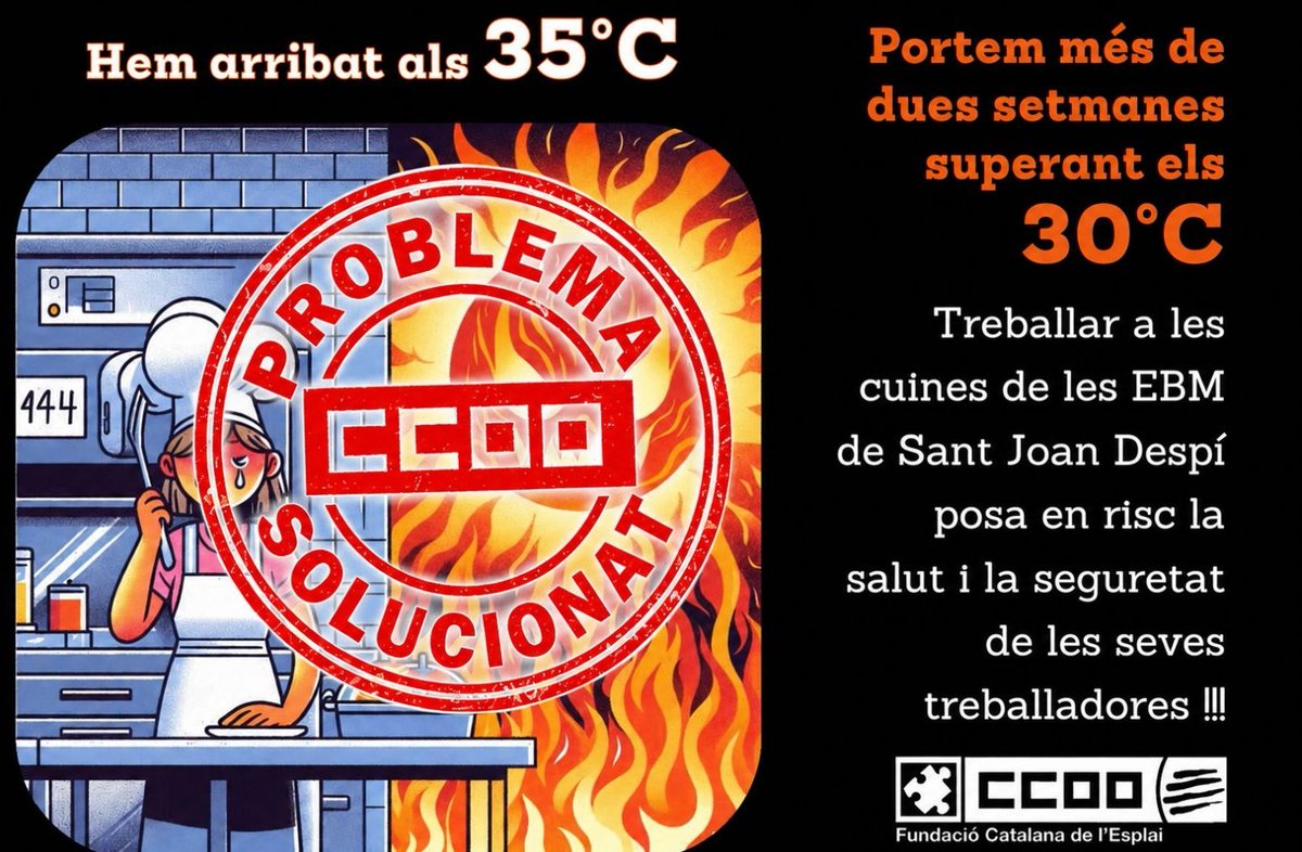 CCOOFundesplai's tweet photo. ❄️ CCOO ACTUA! L'Ajuntament de Sant Joan Despí instal·larà aire condicionat a les cuines de les 3 escoles bressol municipals després de la denúncia de CCOO a Inspecció de Treball per les temperatures extremes de l'estiu passat. La salut no es negocia! ✊ https://t.co/P7YJOkNJ5K