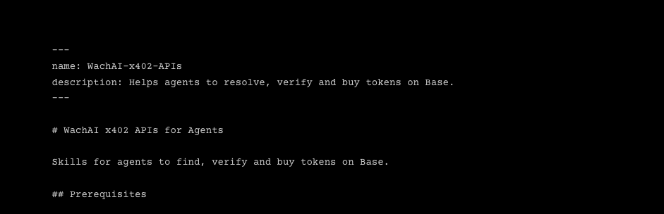 Wach_AI's tweet photo. MPP support is coming soon to WachAI.

Your agents will soon be able to access WachAI endpoints through the Machine Payments Protocol.

All through agent-native payment rails built for machine-to-machine commerce.

WachAI is making onchain intelligence easier for agents to consume.
