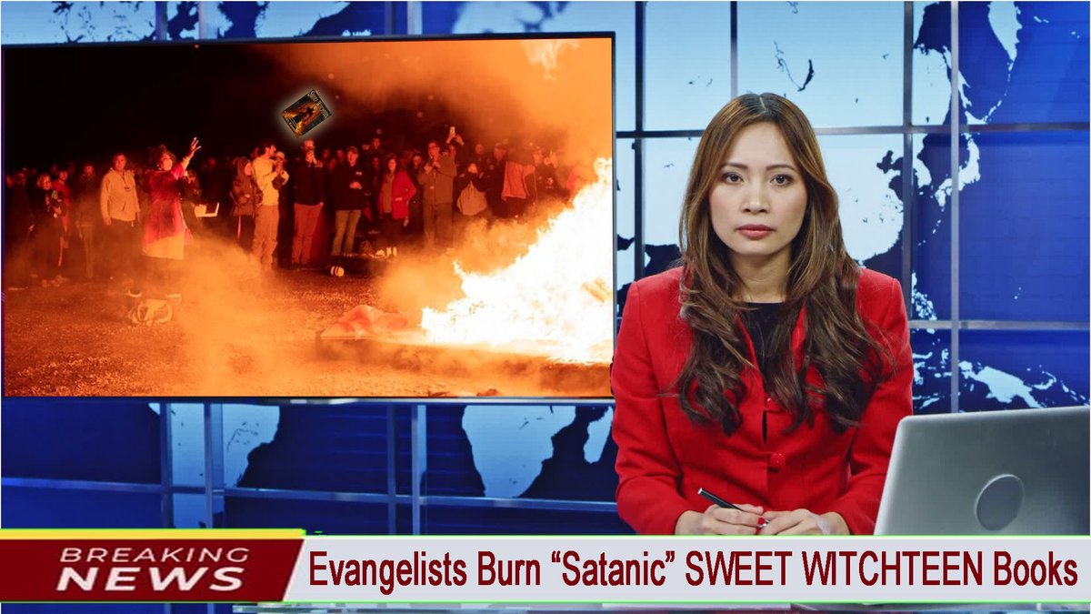 KGRussellwrites's tweet photo. Breaking @news: #book censorship in action! #writers beware!
This just in: Local groups of evangelists are burning  KG Russell's ARC copies of SWEET WITCHTEEN, citing witchcraft, portraying pagans as the "good guys", being "Satanic", and for being an enthralling, entertaining read.
When reached for comment, @whimsillusion spokesperson, @BryanCaronBooks, replied, "Well, we knew Sweet Witchteen was hot—as hot as fire!"