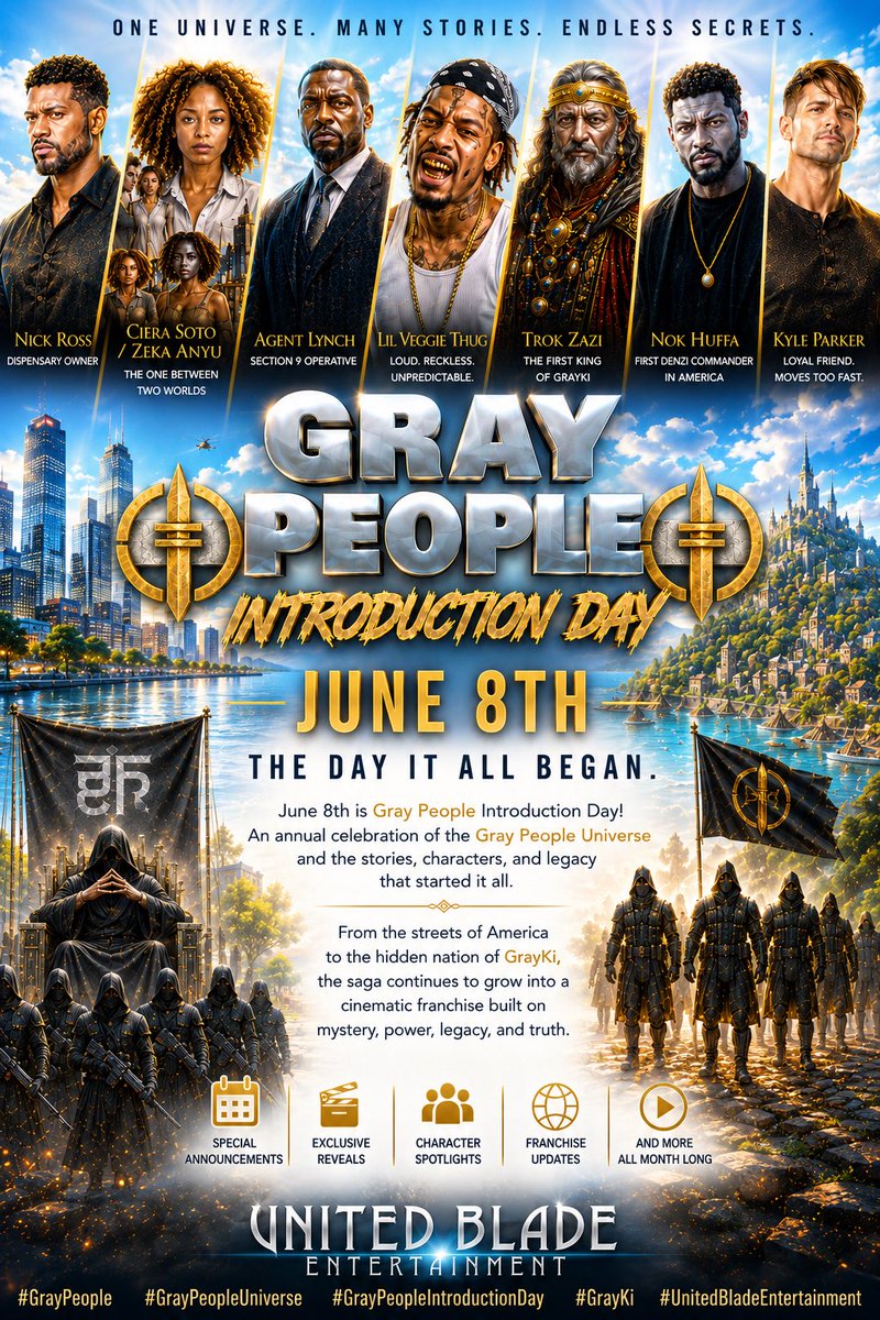 UnitedBladeEnt's tweet photo. HAPPY GRAY PEOPLE INTRODUCTION DAY 
Today we celebrate the day it all began.
What started as a single independent film has grown into an expanding universe of stories, characters, mysteries, and hidden truths.
#GrayPeople #GrayPeopleUniverse #GrayPeopleIntroductionDay #GrayKi https://t.co/mpnt6FBnWf