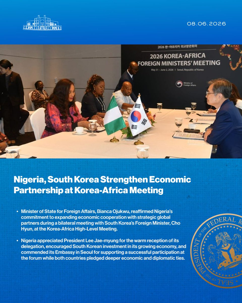 gboyeh's tweet photo. Nigeria, South Korea Strengthen Economic Partnership at Korea-Africa Meeting

#RenewedHopeAgenda
#PresidentTinubu
#StatehouseDigital https://t.co/Lh6nxg2bjd