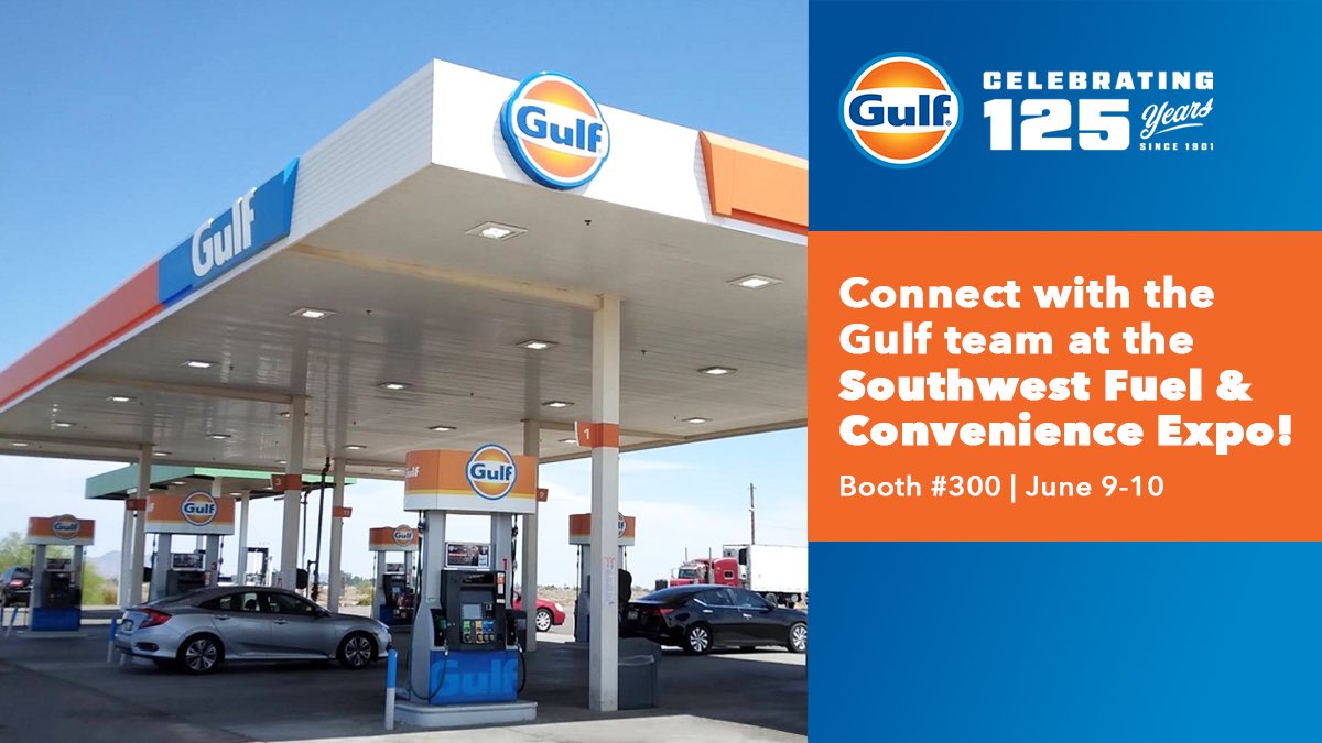 GulfOil's tweet photo. Attention, Southwest Fuel &amp; Convenience Expo attendees 📢

Visit Booth #300 from June 9-10 to expand your business with Gulf, a brand trusted for 125 years and counting.

#SouthwestFuelandConvenienceExpo https://t.co/e5rzde98JC
