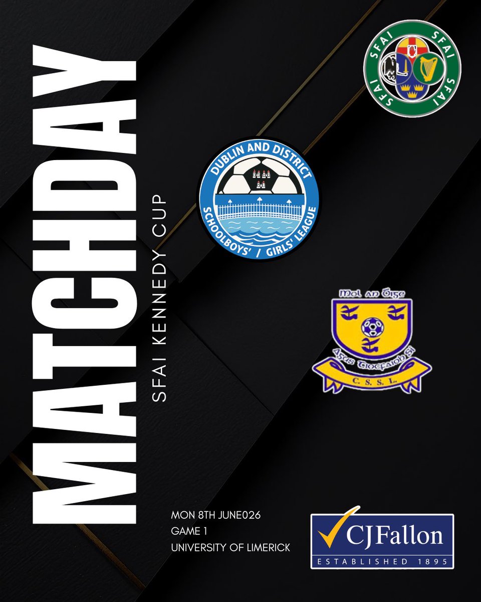 DDSL_Official's tweet photo. Kennedy Cup 🏆

Match Day 1 v Clare Schoolboy/Girl league 🤝
Kick off 6pm

Best of luck lads 💪🏻⚽️

Partner @cjfallonirl 🫶🏻

#ddslgrassroots #kennedycup2026 https://t.co/RiYdWLNKFF
