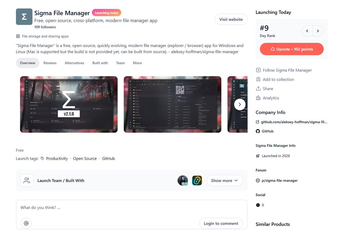 sigma__dev's tweet photo. 🎉SFM is on Product Hunt! 
It's already top #9 by upvotes
https://t.co/kYISt0SPna https://t.co/CRhG2tsvTo
