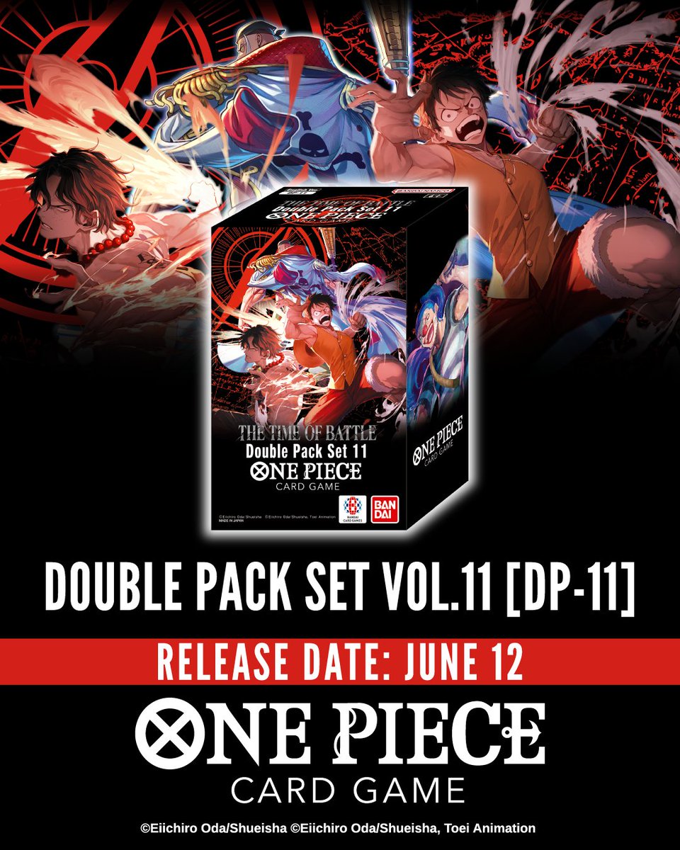 one piece card game double pack set Vol.11 [DP-11] releases on 6/12! Each set comes with two booster packs, a DON!! with of two brand-new designs, and the packaging also doubles as a card Combine with ST Double Pack Set Vol. 9