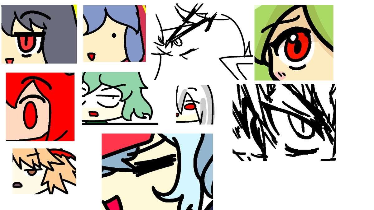 直近数年の絵をヒックリ返してみたところギリ10パターン程度は見つかった目 これで10パターンと言い張るのまあまあおこがましい気がしてきたな 