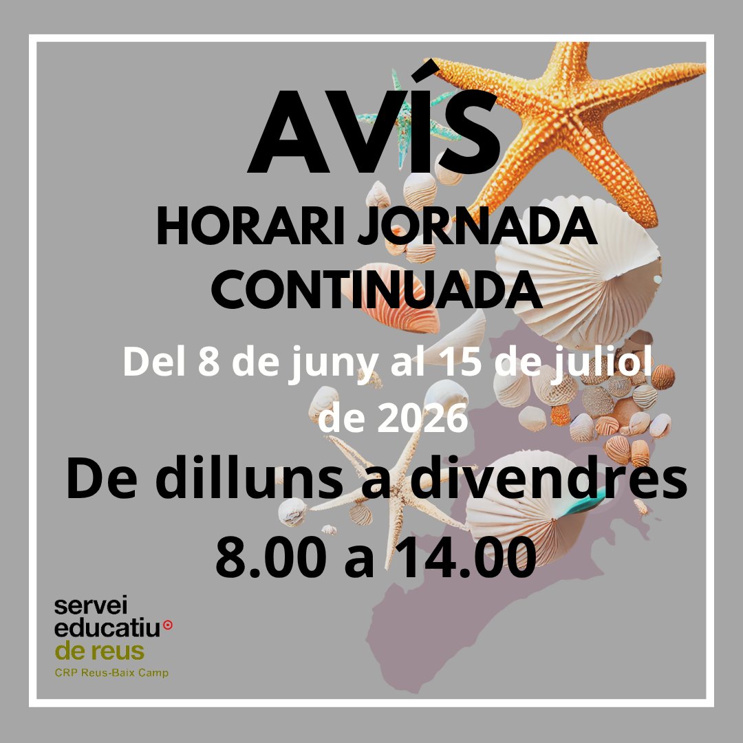 SE_BaixCamp's tweet photo. A partir d'avui dilluns, 8 de juny i fins al 15 de juliol, el SEZ comença l'horari de jornada continuada.

Per a qualsevol dubte en podeu contactar per correu a les adreces dels diferents equips. https://t.co/JTxPjaLJJH