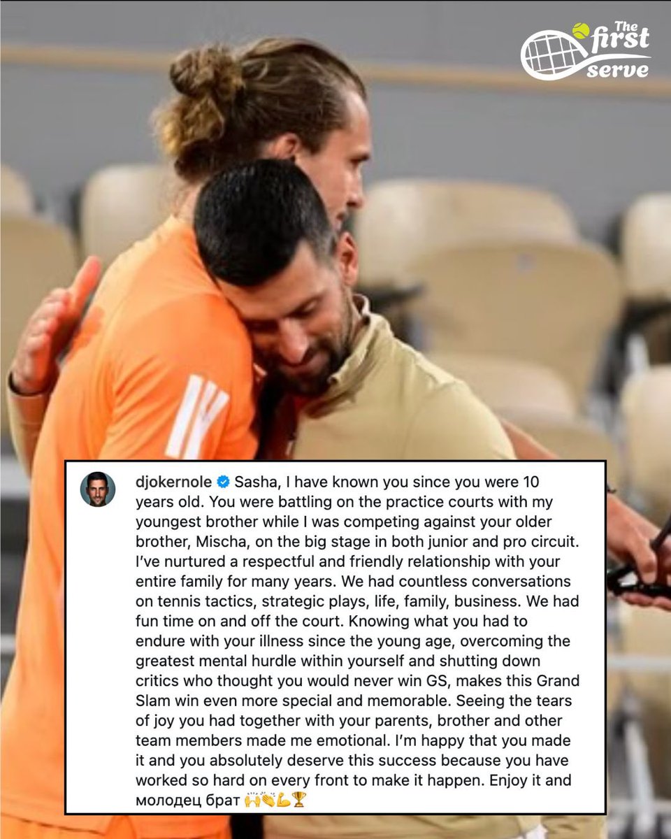 TheFirstServeAU's tweet photo. Novak Djokovic with a touching tribute to the newest member of the Grand Slam champion club 🤝 https://t.co/bRWilz0JmA