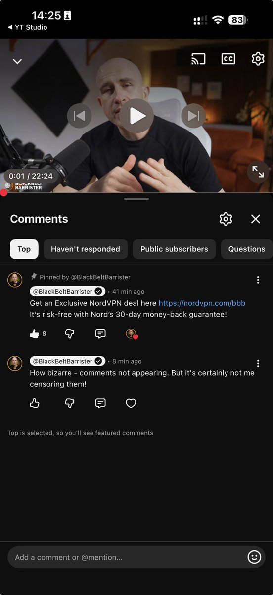 dshensmith's tweet photo. Isn't it ironic that on a video I just published on restricting freedom of speech and social media bans, None of the hundred or so comments are visible? 

https://t.co/9KNf1SauXB https://t.co/lB6zBjA6nC