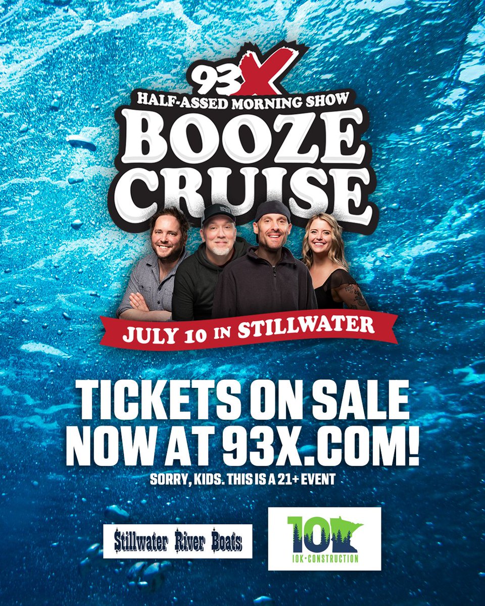 93XRadio's tweet photo. Join @93xhams and friends for a few cold ones on the 93X Booze Cruise as we take over the St. Croix River on Friday, July 10th from 7–10pm aboard Stillwater River Boats! 

Space is limited. Grab your tix before they sell out!

🔗 https://t.co/C8i1Hkcqjq https://t.co/ooR5haxxWF