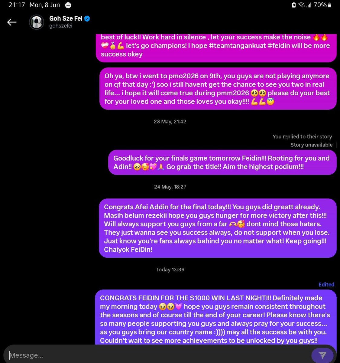 ooshssi's tweet photo. @springfeidin Me leaving little message to afei everytime they finished a tournament just to expresss whatever im feeling that time 😌 tak minta dibaca pun HAHAHAH i hope i can leave moree congratulatory messages for them in the future! https://t.co/nJqsvyYroi