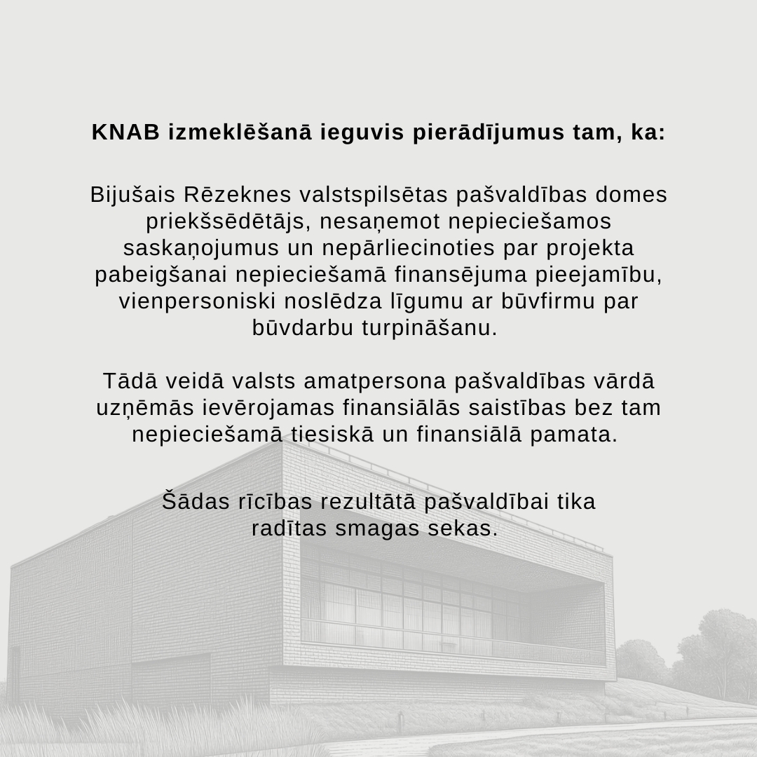 KNABinforme's tweet photo. 🦅KNAB rosinājis @prokuratura_LV uzsākt kriminālvajāšanu pret bijušo Rēzeknes valstspilsētas pašvaldības domes priekšsēdētāju par iespējamu dienesta stāvokļa ļaunprātīgu izmantošanu saistībā ar Rēzeknes rekreācijas centra izveides projektu.

🔗https://t.co/uVc9pVTDES https://t.co/EoYcZ5qcF3