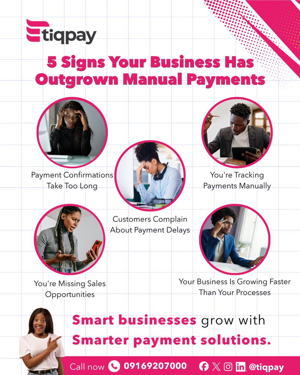 tiqpay's tweet photo. As your business grows, the way you collect payments should grow with it.
If any of these signs sound familiar, it might be time to upgrade to a smarter, faster, and more reliable payment solution.

Is your business still relying on manual payments? 👇

#Tiqpay #PaymentGateway https://t.co/GcuWU25fhh
