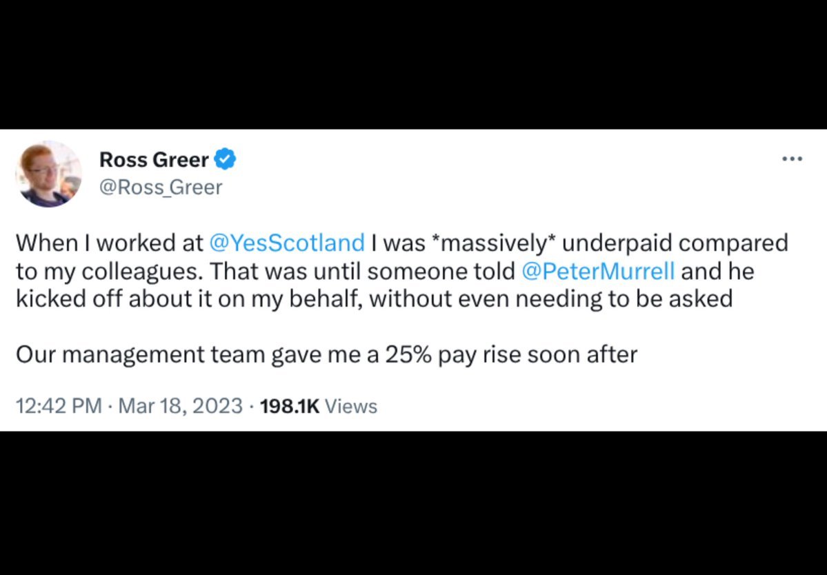 johnnypict's tweet photo. @ginadavidsonlbc @LBC Murrell got Ross a wage rise when they were in the Yes movement. 

Ross has deleted the tweet.
The internet hasn't.

How did that even work if the Yes campaign wasn't run by the SNP? https://t.co/IIRibzH54d