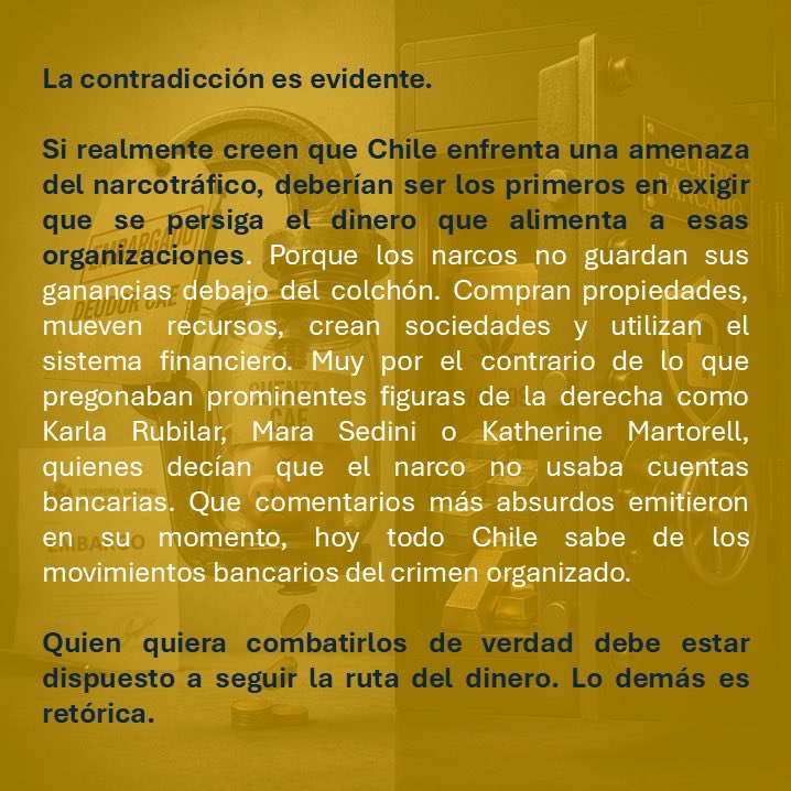 RAguilarCub's tweet photo. Columna de opinión: Secreto bancario para los narcos, embargo de dinero para los estudiantes.

Embargar cuentas de deudores del CAE parece normal. Seguir el dinero del narcotráfico parece excesivo.

Curiosas prioridades.

#CAE #SecretoBancario #Chile https://t.co/YBr1CDb1vV