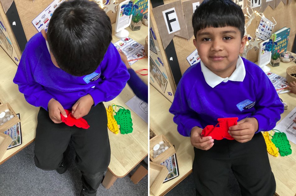 OAClarksfield's tweet photo. The Nursery children have enjoyed completing this week’s fine motor challenge by threading the laces through the vehicle templates. https://t.co/vg8oVhixsd